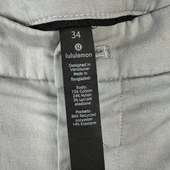 Lululemon Mens Size 34 Commission Pants Chino Stretch Elevated Basics Gray - Picture 2 of 5